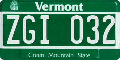 VT license plate ZGI032