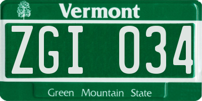 VT license plate ZGI034