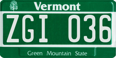 VT license plate ZGI036