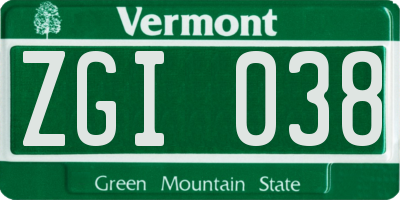 VT license plate ZGI038