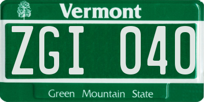 VT license plate ZGI040