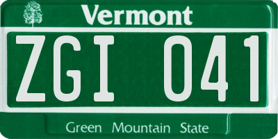 VT license plate ZGI041