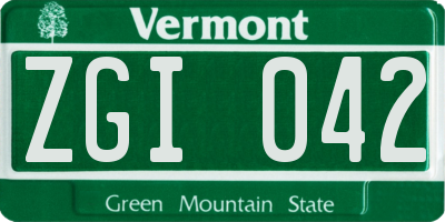 VT license plate ZGI042