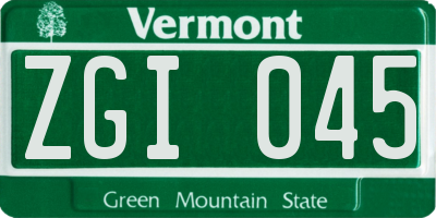 VT license plate ZGI045