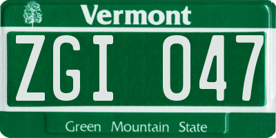 VT license plate ZGI047