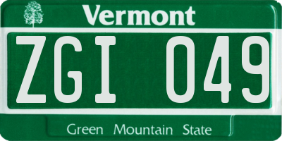 VT license plate ZGI049