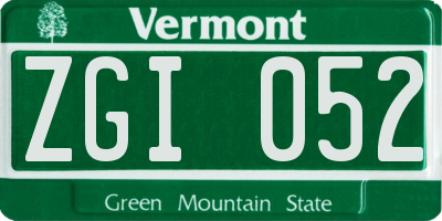 VT license plate ZGI052