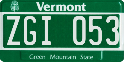 VT license plate ZGI053