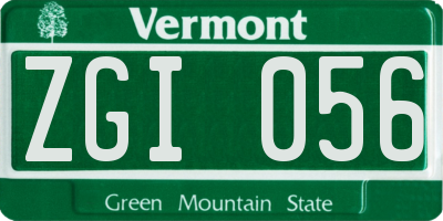 VT license plate ZGI056