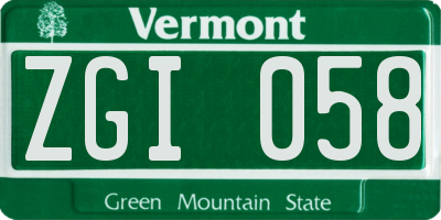 VT license plate ZGI058