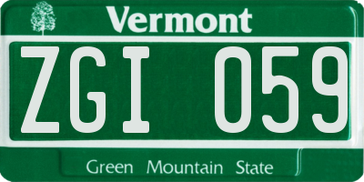 VT license plate ZGI059