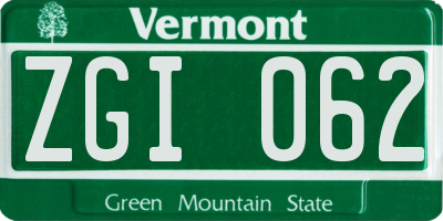 VT license plate ZGI062