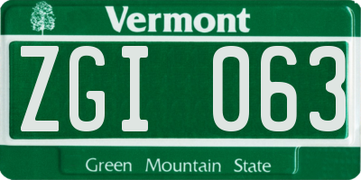 VT license plate ZGI063