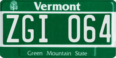 VT license plate ZGI064