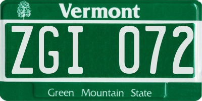 VT license plate ZGI072
