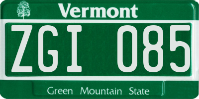 VT license plate ZGI085