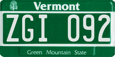 VT license plate ZGI092
