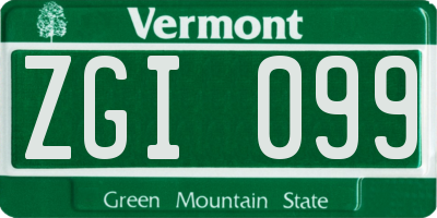 VT license plate ZGI099