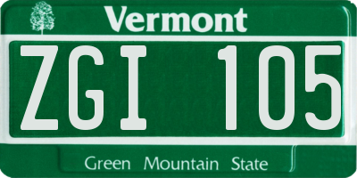 VT license plate ZGI105