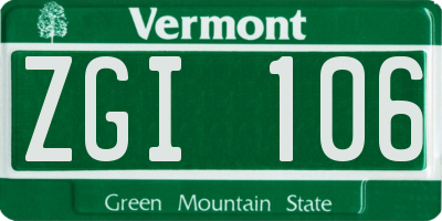 VT license plate ZGI106
