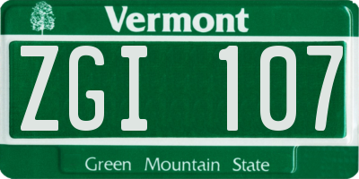 VT license plate ZGI107
