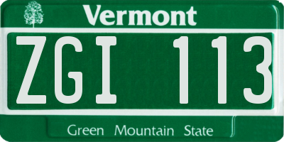 VT license plate ZGI113