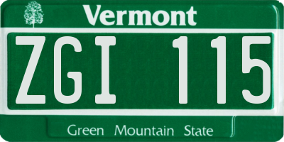 VT license plate ZGI115