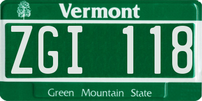 VT license plate ZGI118