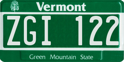 VT license plate ZGI122
