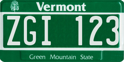VT license plate ZGI123