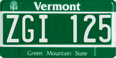 VT license plate ZGI125