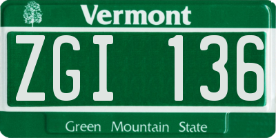 VT license plate ZGI136