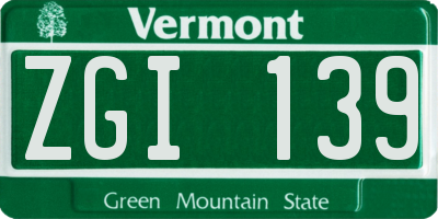 VT license plate ZGI139