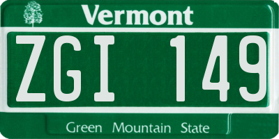 VT license plate ZGI149