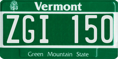 VT license plate ZGI150