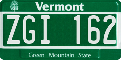 VT license plate ZGI162