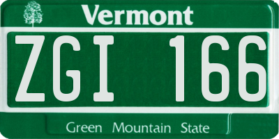 VT license plate ZGI166