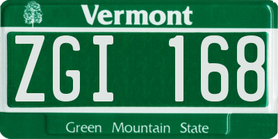 VT license plate ZGI168