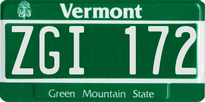 VT license plate ZGI172