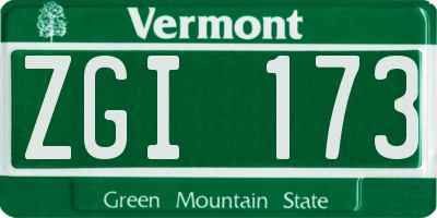 VT license plate ZGI173