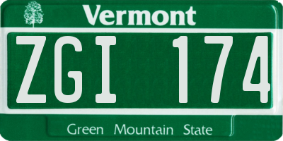 VT license plate ZGI174