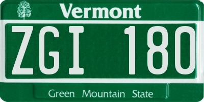 VT license plate ZGI180