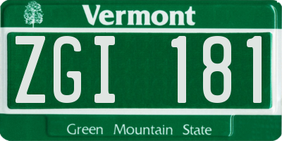 VT license plate ZGI181