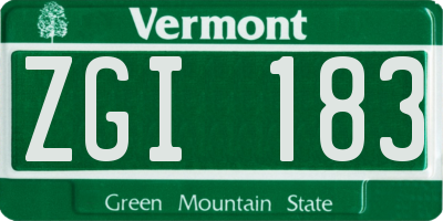 VT license plate ZGI183