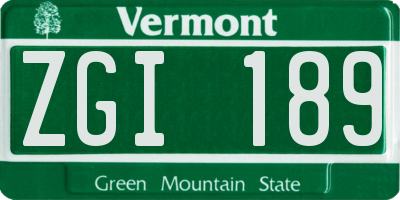 VT license plate ZGI189