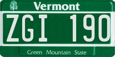 VT license plate ZGI190