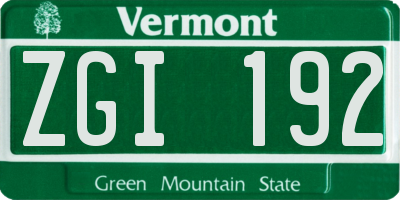 VT license plate ZGI192