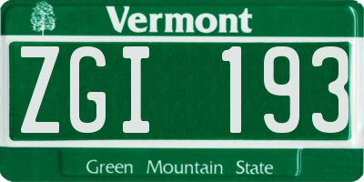 VT license plate ZGI193