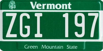 VT license plate ZGI197