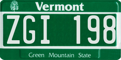 VT license plate ZGI198